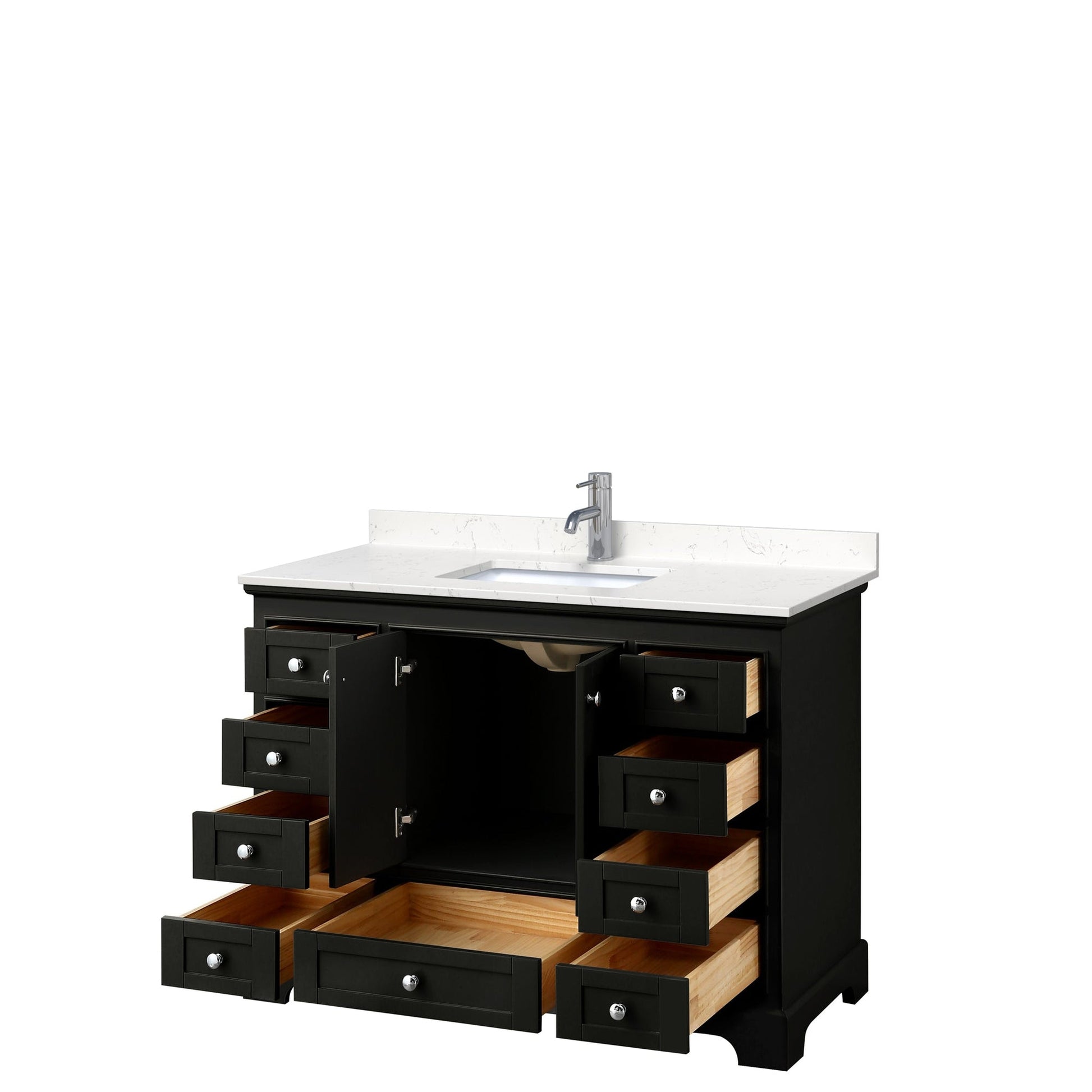 Wyndham Collection Deborah 48" Single Bathroom Vanity in Dark Espresso, Light-Vein Carrara Cultured Marble Countertop, Undermount Square Sink, No Mirror