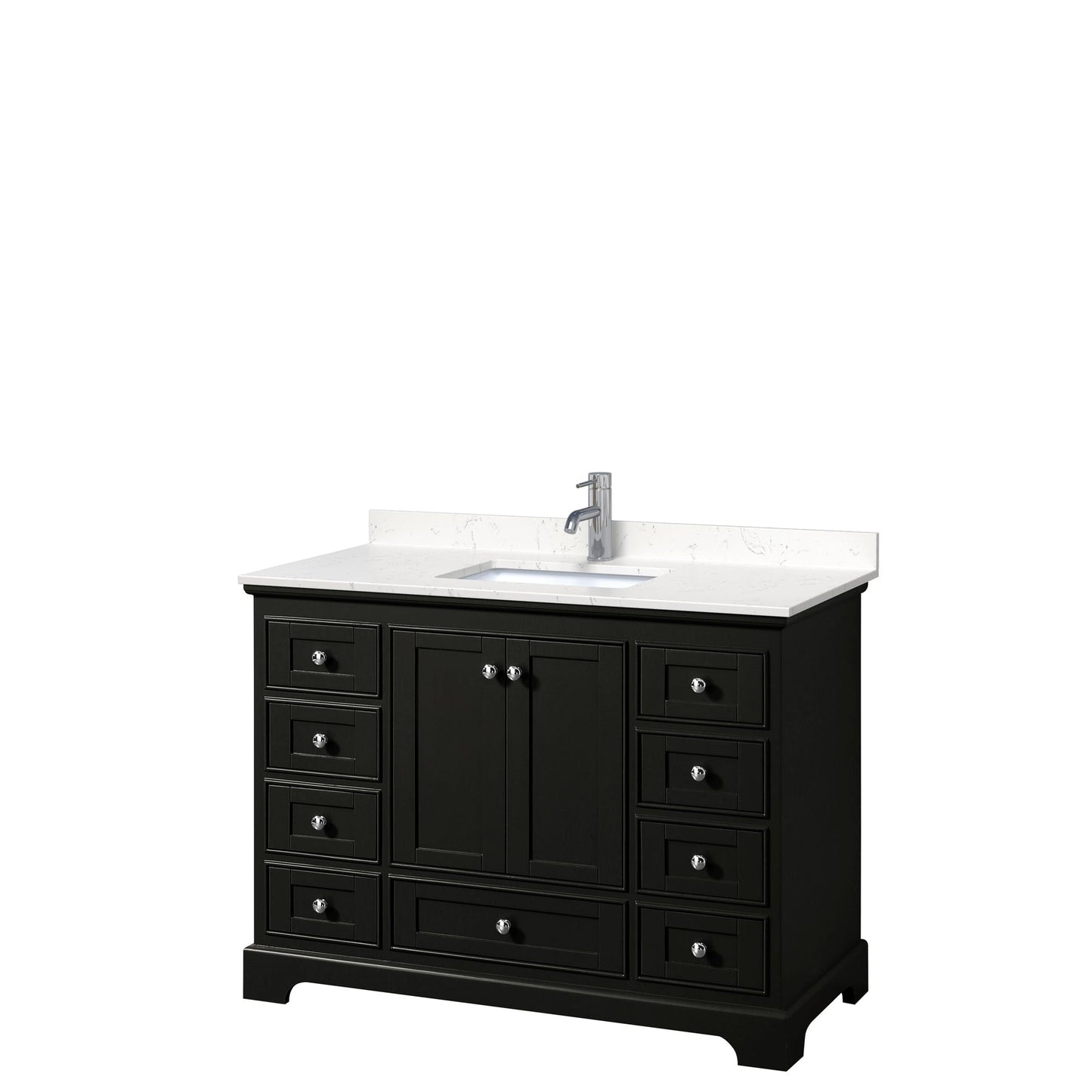 Wyndham Collection Deborah 48" Single Bathroom Vanity in Dark Espresso, Light-Vein Carrara Cultured Marble Countertop, Undermount Square Sink, No Mirror