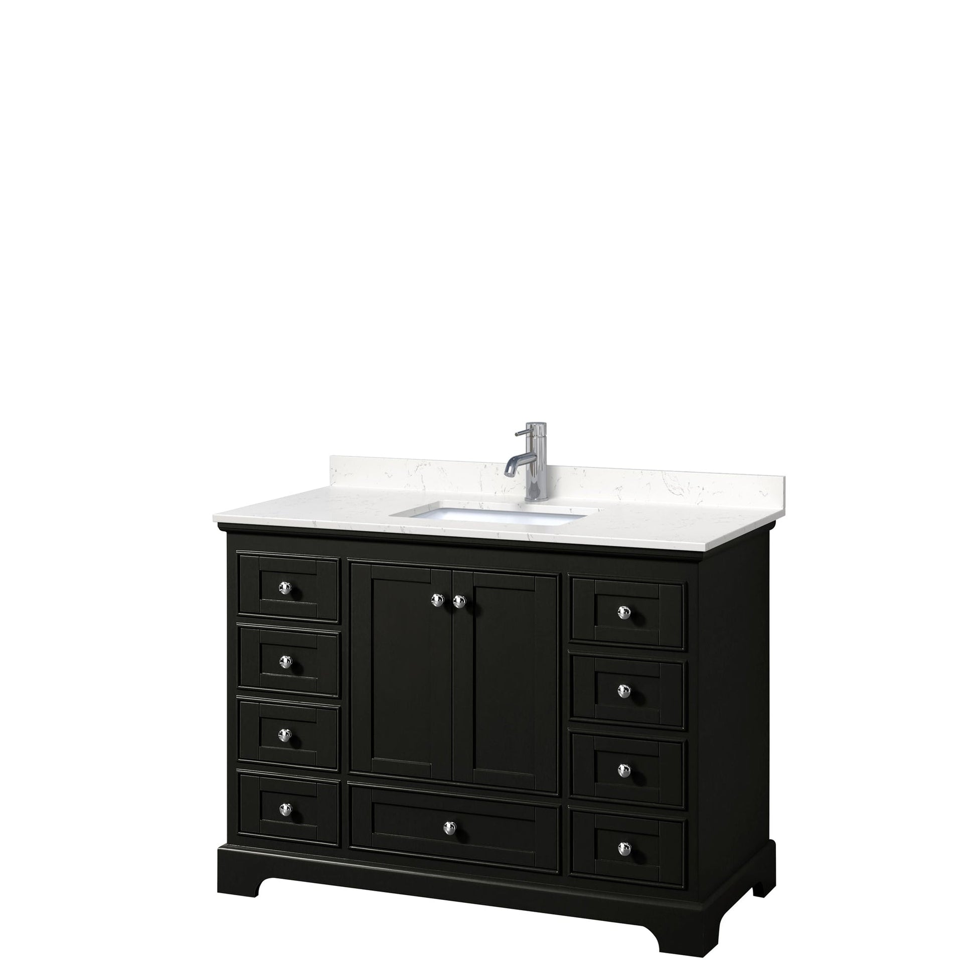 Wyndham Collection Deborah 48" Single Bathroom Vanity in Dark Espresso, Light-Vein Carrara Cultured Marble Countertop, Undermount Square Sink, No Mirror
