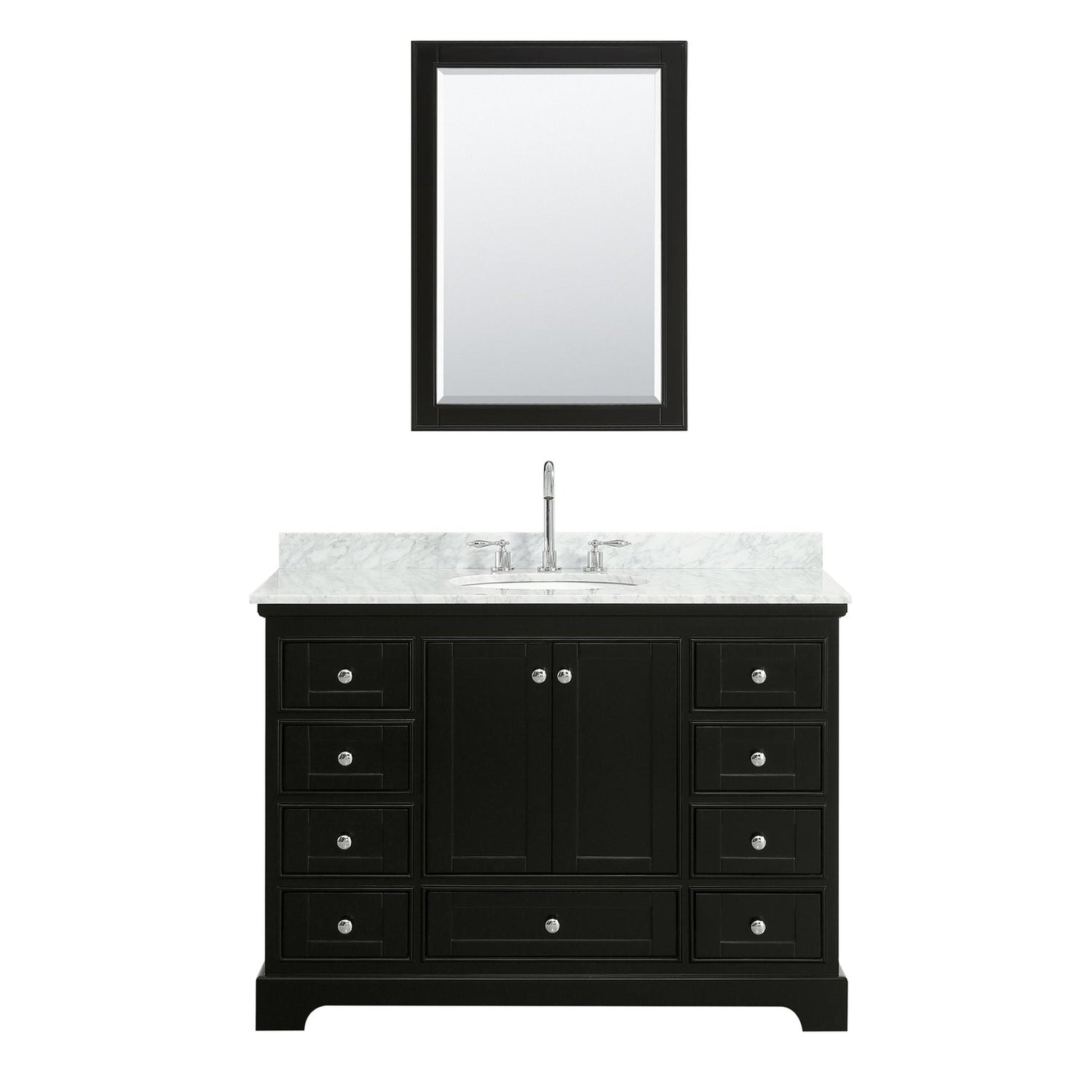 Wyndham Collection Deborah 48" Single Bathroom Vanity in Dark Espresso, White Carrara Marble Countertop, Undermount Oval Sink, and Medicine Cabinet