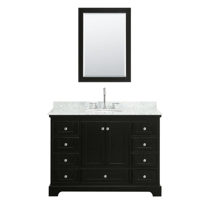 Wyndham Collection Deborah 48" Single Bathroom Vanity in Dark Espresso, White Carrara Marble Countertop, Undermount Oval Sink, and Medicine Cabinet