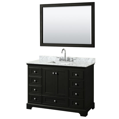 Wyndham Collection Deborah 48" Single Bathroom Vanity in Dark Espresso, White Carrara Marble Countertop, Undermount Square Sink, and 46" Mirror