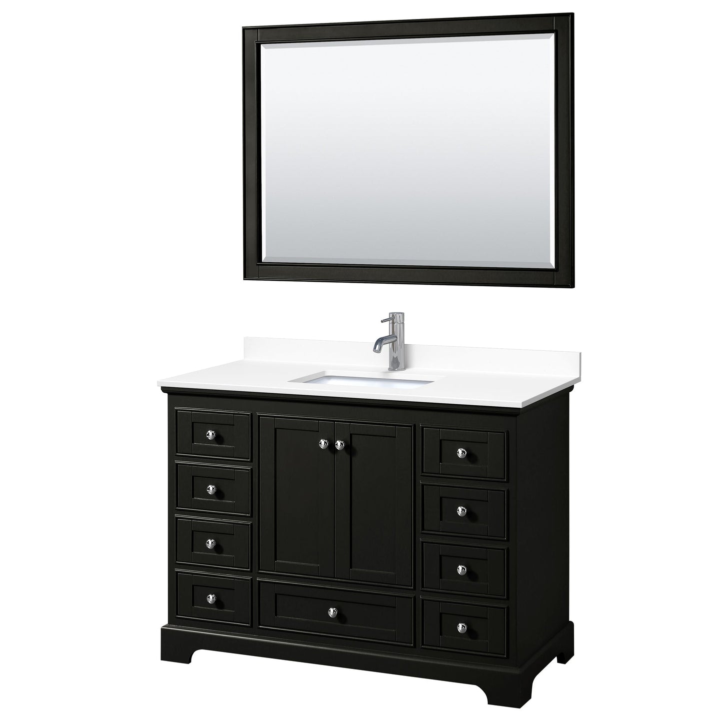 Wyndham Collection Deborah 48" Single Bathroom Vanity in Dark Espresso, White Cultured Marble Countertop, Undermount Square Sink, 46" Mirror