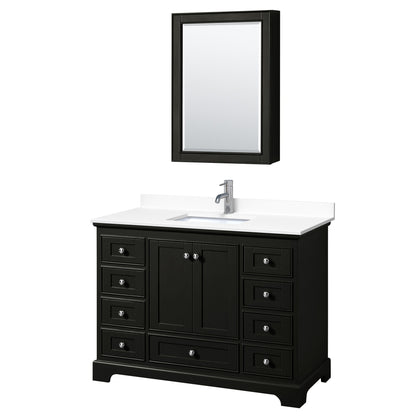 Wyndham Collection Deborah 48" Single Bathroom Vanity in Dark Espresso, White Cultured Marble Countertop, Undermount Square Sink, Medicine Cabinet