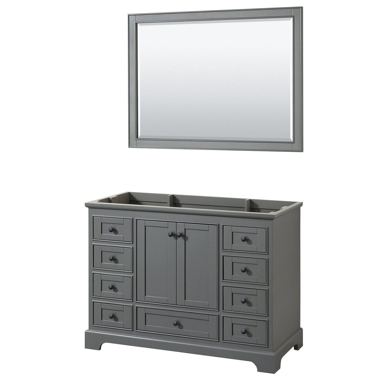 Wyndham Collection Deborah 48" Single Bathroom Vanity in Dark Gray, No Countertop, No Sink, Matte Black Trim, 46" Mirror