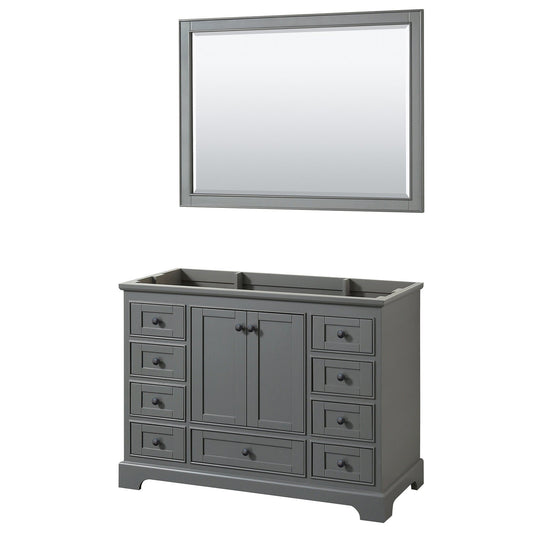 Wyndham Collection Deborah 48" Single Bathroom Vanity in Dark Gray, No Countertop, No Sink, Matte Black Trim, 46" Mirror