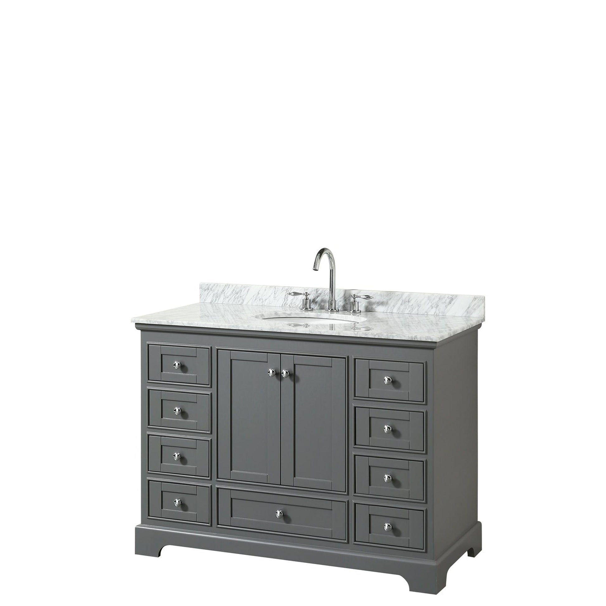 Wyndham Collection Deborah 48" Single Bathroom Vanity in Dark Gray, White Carrara Marble Countertop, Undermount Oval Sink, and No Mirror