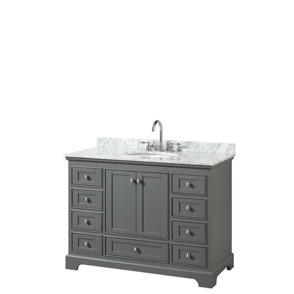 Wyndham Collection Deborah 48" Single Bathroom Vanity in Dark Gray, White Carrara Marble Countertop, Undermount Oval Sink, and No Mirror
