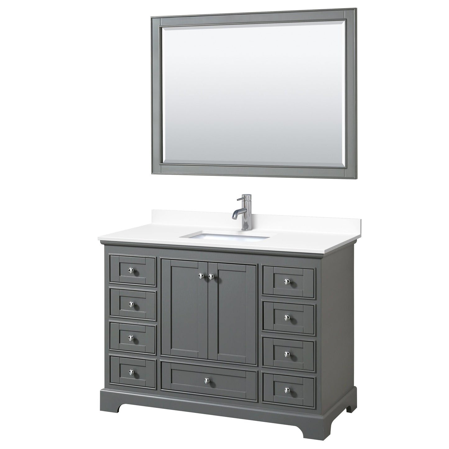 Wyndham Collection Deborah 48" Single Bathroom Vanity in Dark Gray, White Cultured Marble Countertop, Undermount Square Sink, 46" Mirror