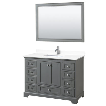 Wyndham Collection Deborah 48" Single Bathroom Vanity in Dark Gray, White Cultured Marble Countertop, Undermount Square Sink, 46" Mirror