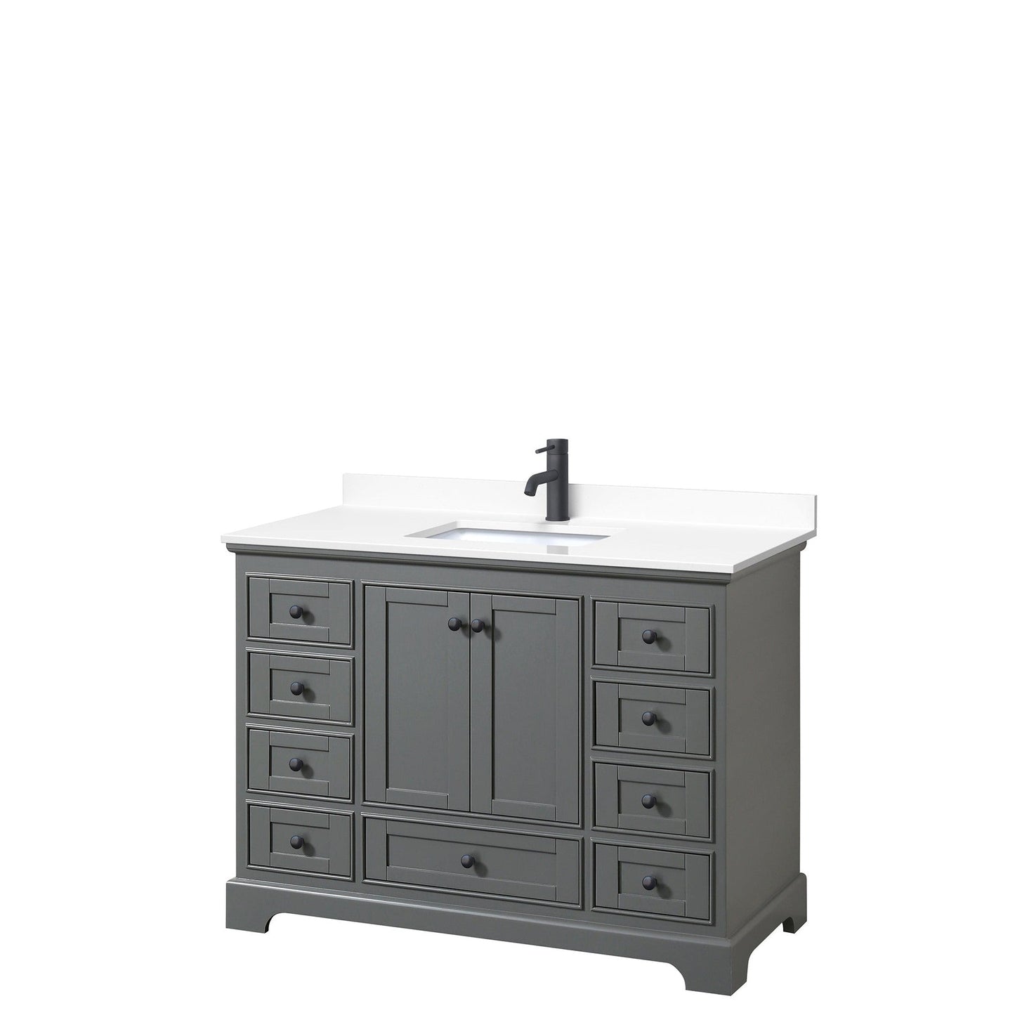 Wyndham Collection Deborah 48" Single Bathroom Vanity in Dark Gray, White Cultured Marble Countertop, Undermount Square Sink, Matte Black Trim