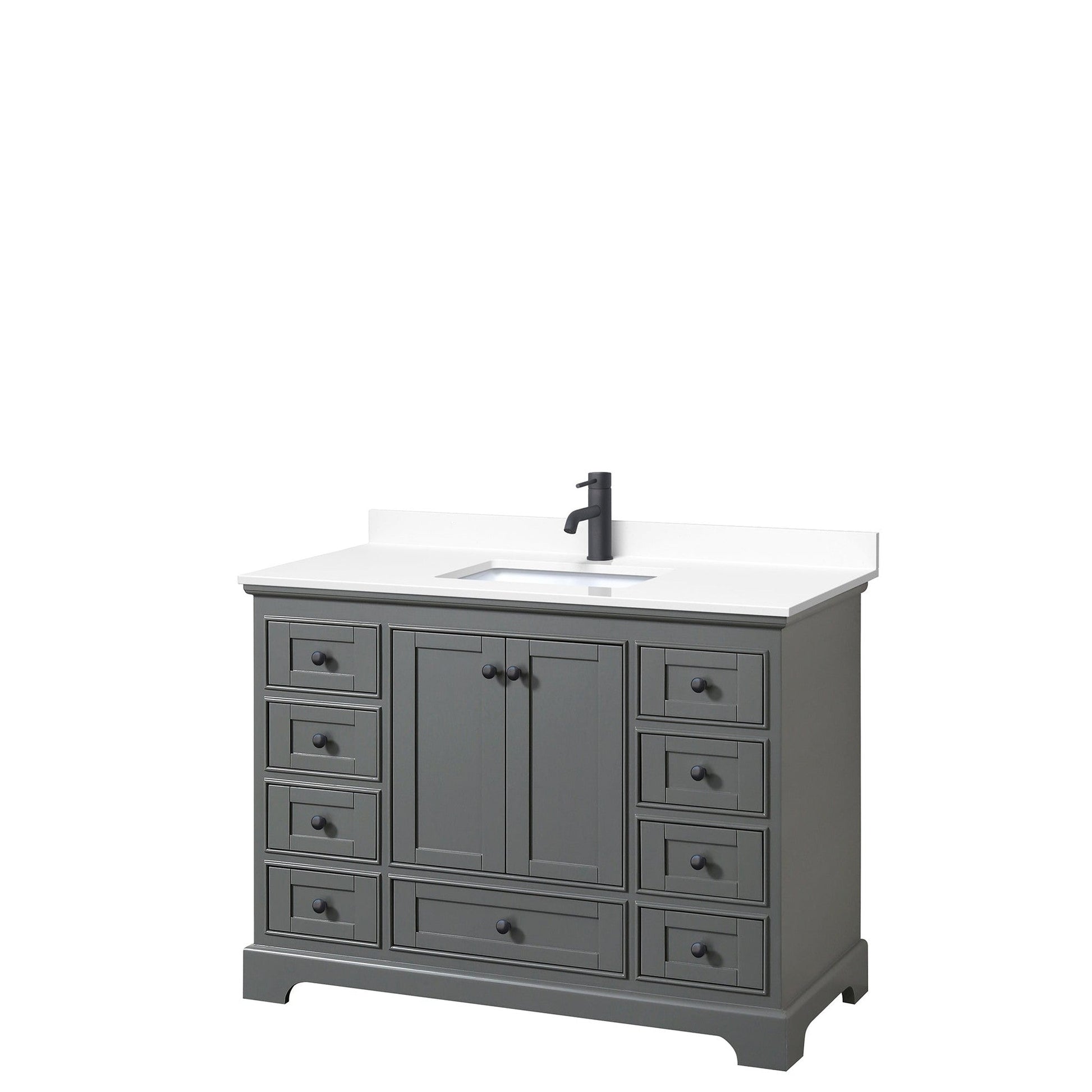 Wyndham Collection Deborah 48" Single Bathroom Vanity in Dark Gray, White Cultured Marble Countertop, Undermount Square Sink, Matte Black Trim