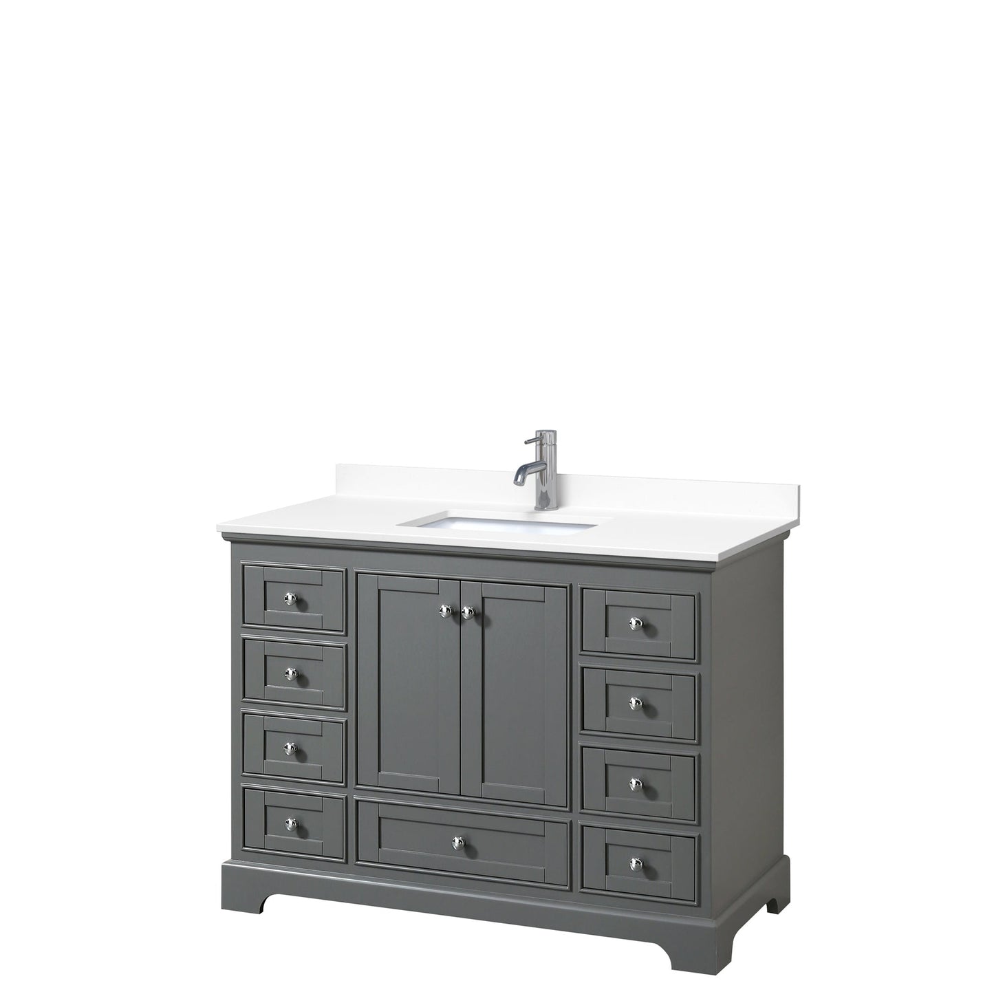 Wyndham Collection Deborah 48" Single Bathroom Vanity in Dark Gray, White Cultured Marble Countertop, Undermount Square Sink, No Mirror