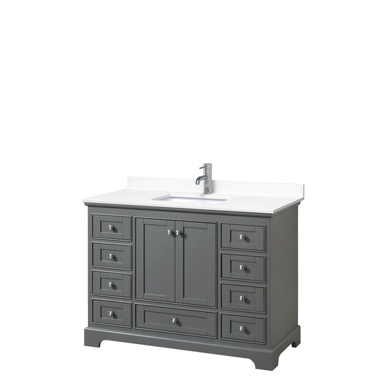Wyndham Collection Deborah 48" Single Bathroom Vanity in Dark Gray, White Cultured Marble Countertop, Undermount Square Sink, No Mirror