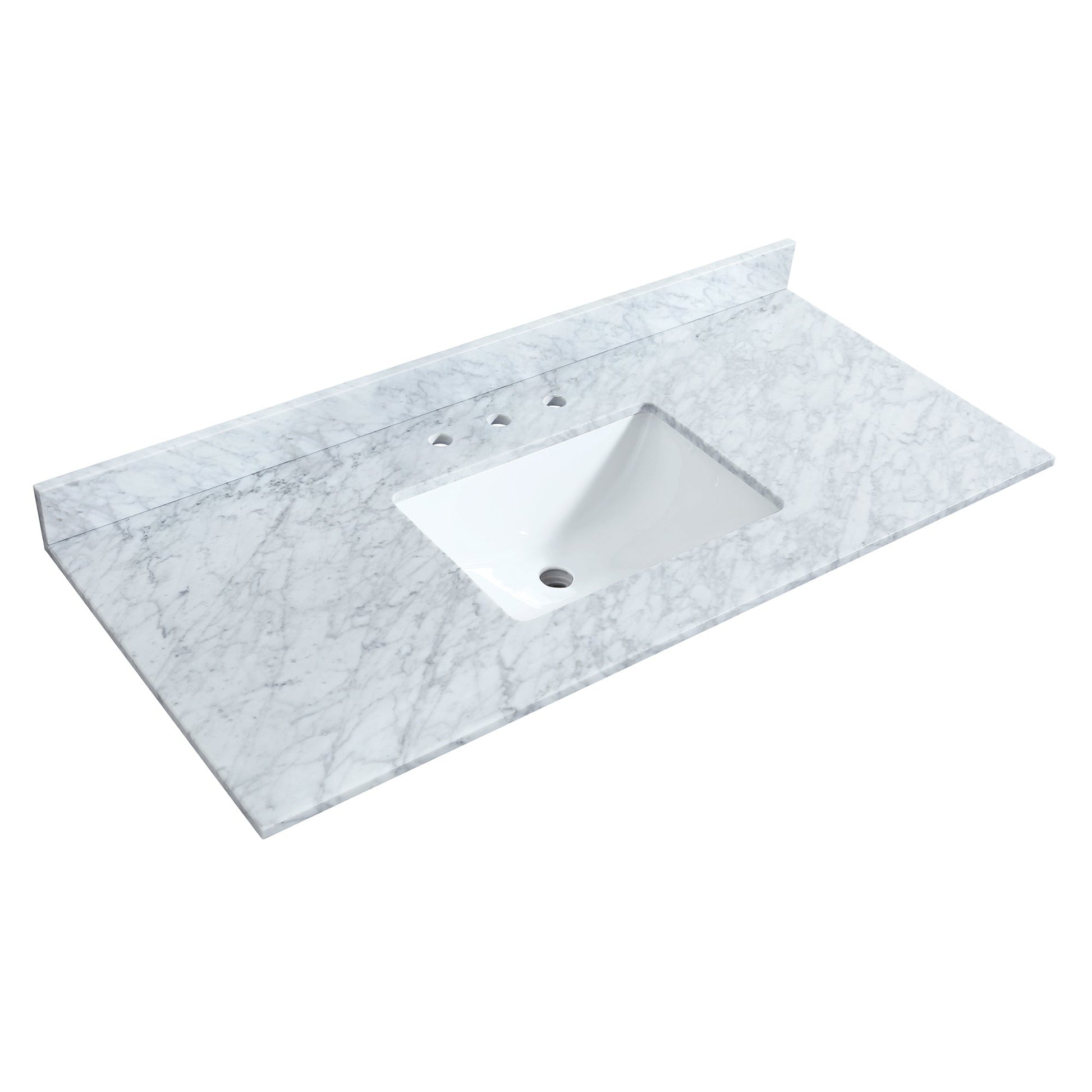 Wyndham Collection Deborah 48" Single Bathroom Vanity in White, White Carrara Marble Countertop, Undermount Square Sink, Brushed Gold Trim, 46" Mirror