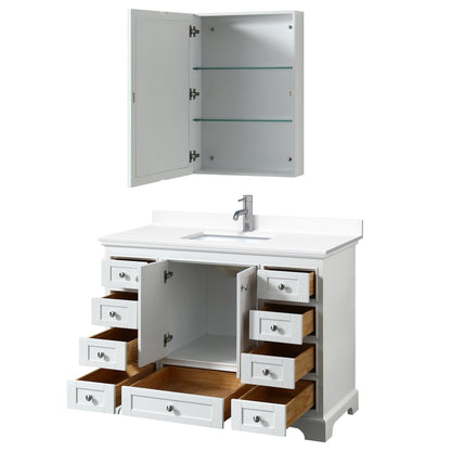Wyndham Collection Deborah 48" Single Bathroom Vanity in White, White Cultured Marble Countertop, Undermount Square Sink, Medicine Cabinet