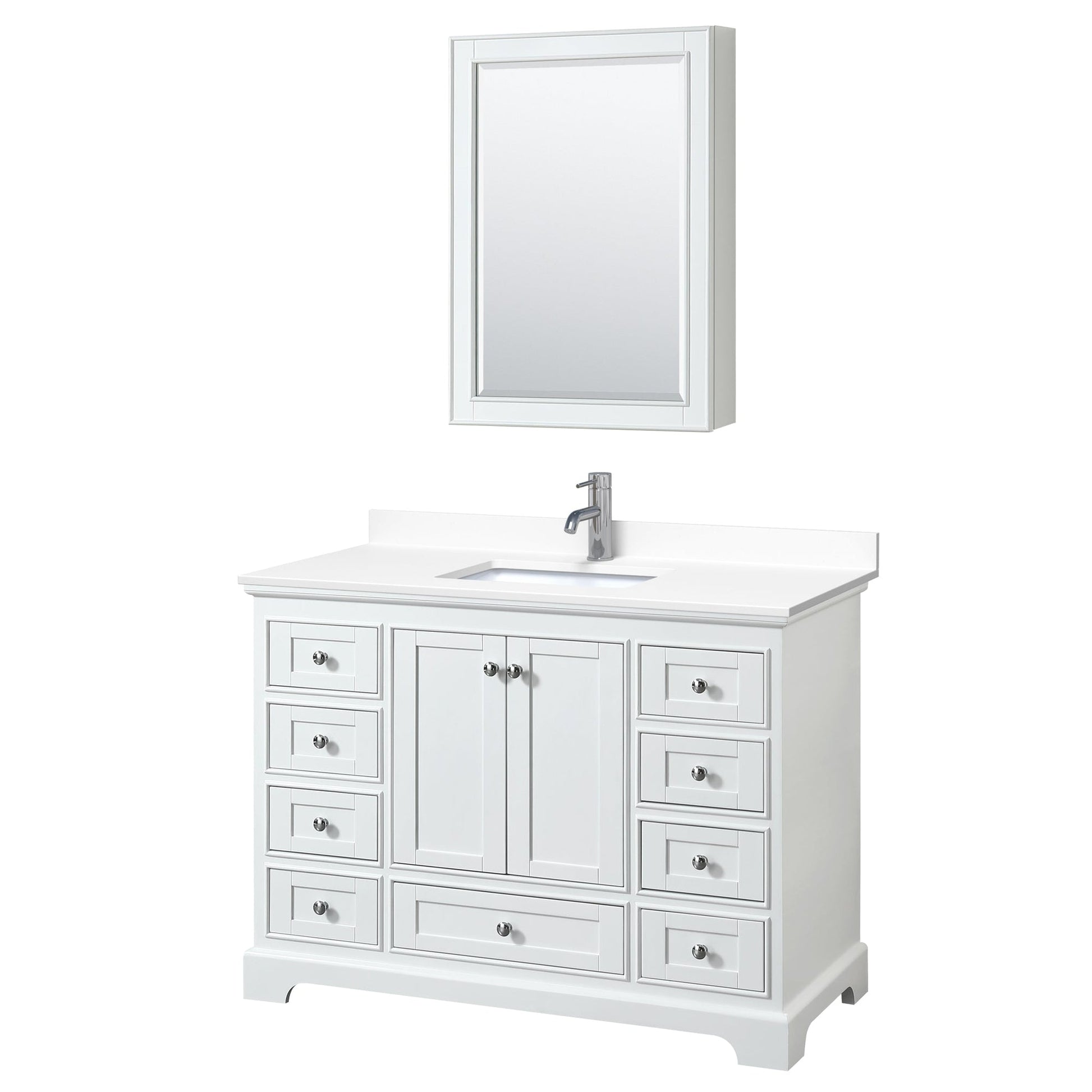 Wyndham Collection Deborah 48" Single Bathroom Vanity in White, White Cultured Marble Countertop, Undermount Square Sink, Medicine Cabinet