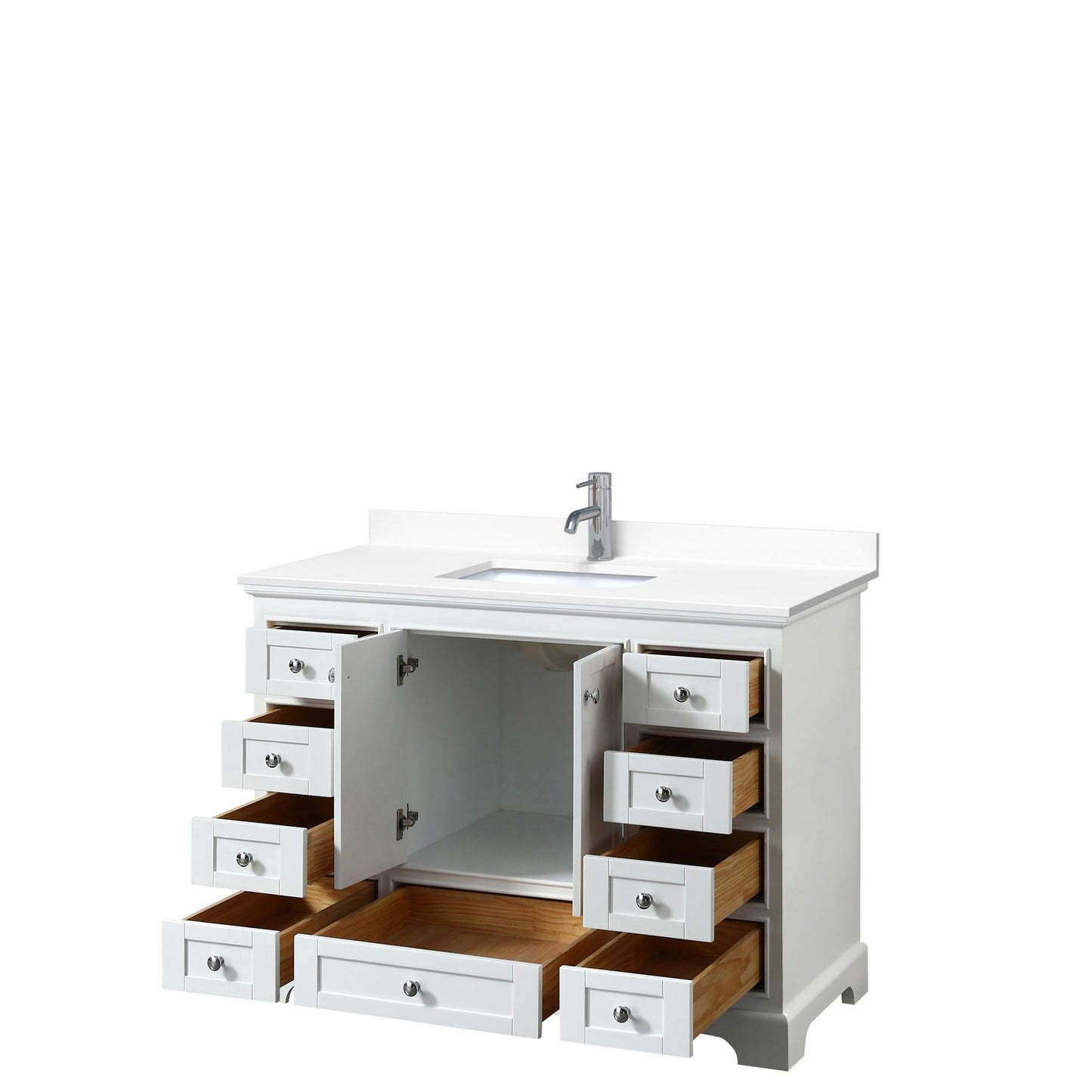 Wyndham Collection Deborah 48" Single Bathroom Vanity in White, White Cultured Marble Countertop, Undermount Square Sink, No Mirror