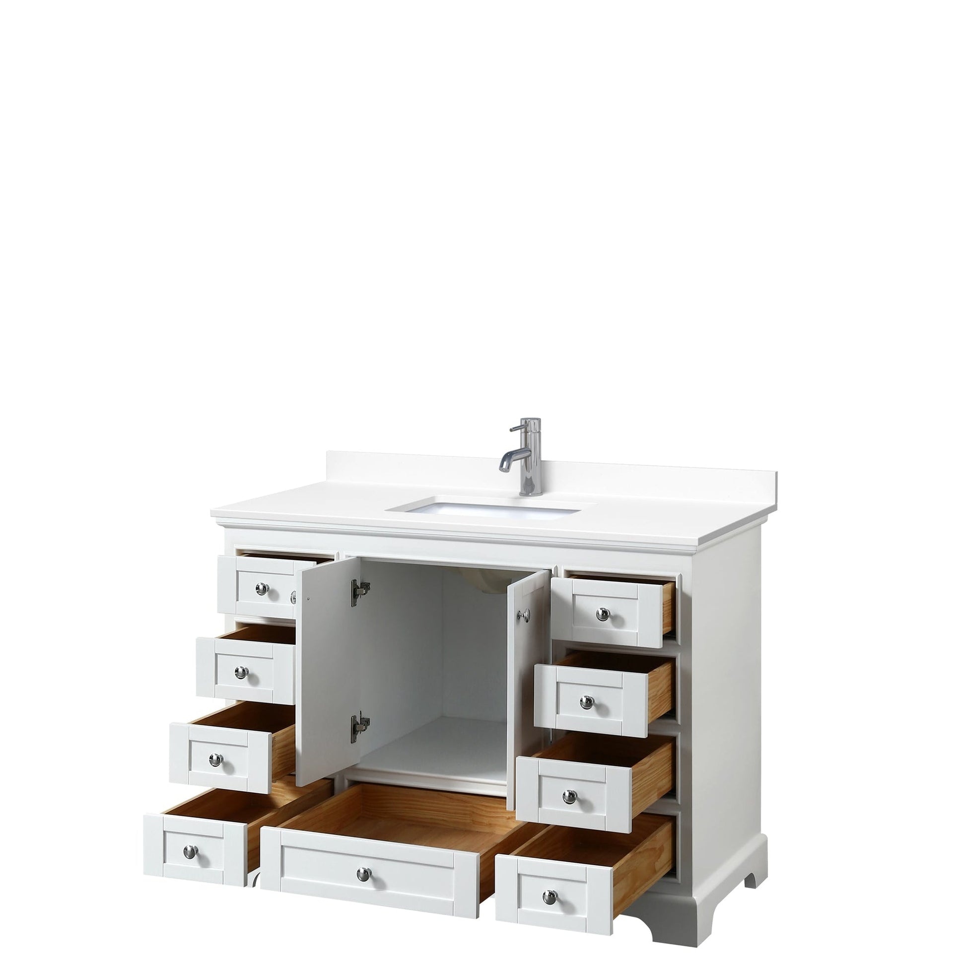 Wyndham Collection Deborah 48" Single Bathroom Vanity in White, White Cultured Marble Countertop, Undermount Square Sink, No Mirror
