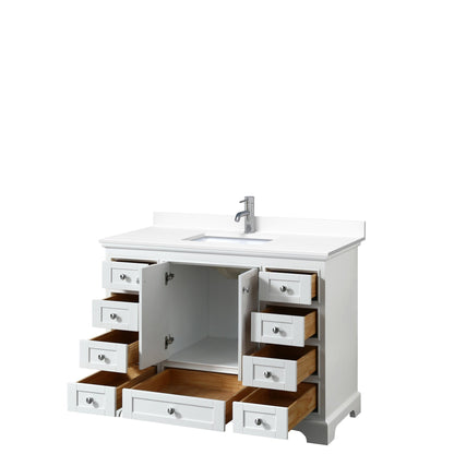 Wyndham Collection Deborah 48" Single Bathroom Vanity in White, White Cultured Marble Countertop, Undermount Square Sink, No Mirror