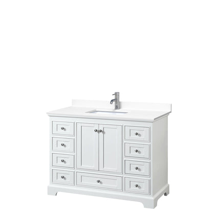 Wyndham Collection Deborah 48" Single Bathroom Vanity in White, White Cultured Marble Countertop, Undermount Square Sink, No Mirror