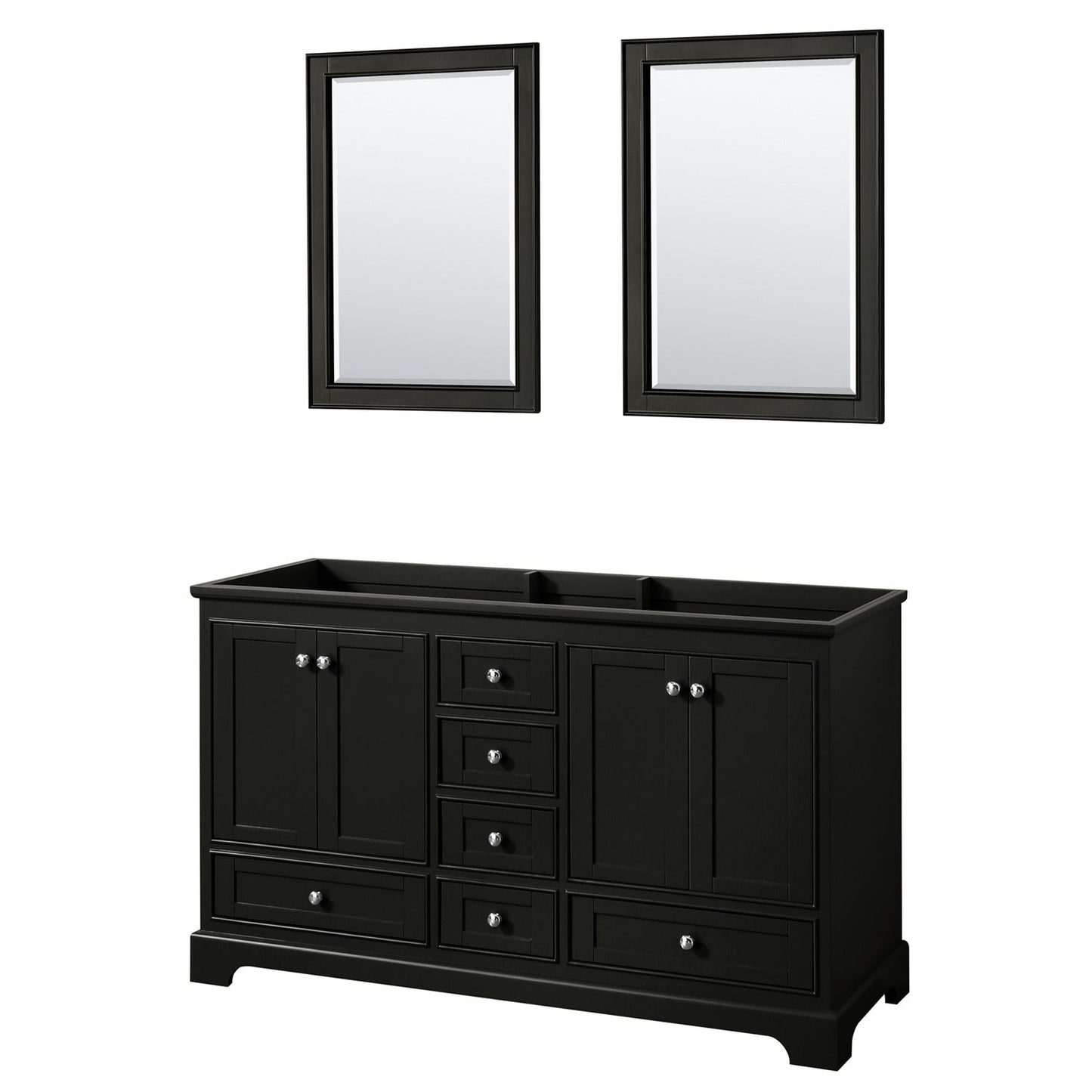 Wyndham Collection Deborah 60" Double Bathroom Vanity in Dark Espresso, No Countertop, No Sinks, and 24" Mirror