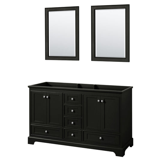 Wyndham Collection Deborah 60" Double Bathroom Vanity in Dark Espresso, No Countertop, No Sinks, and 24" Mirror