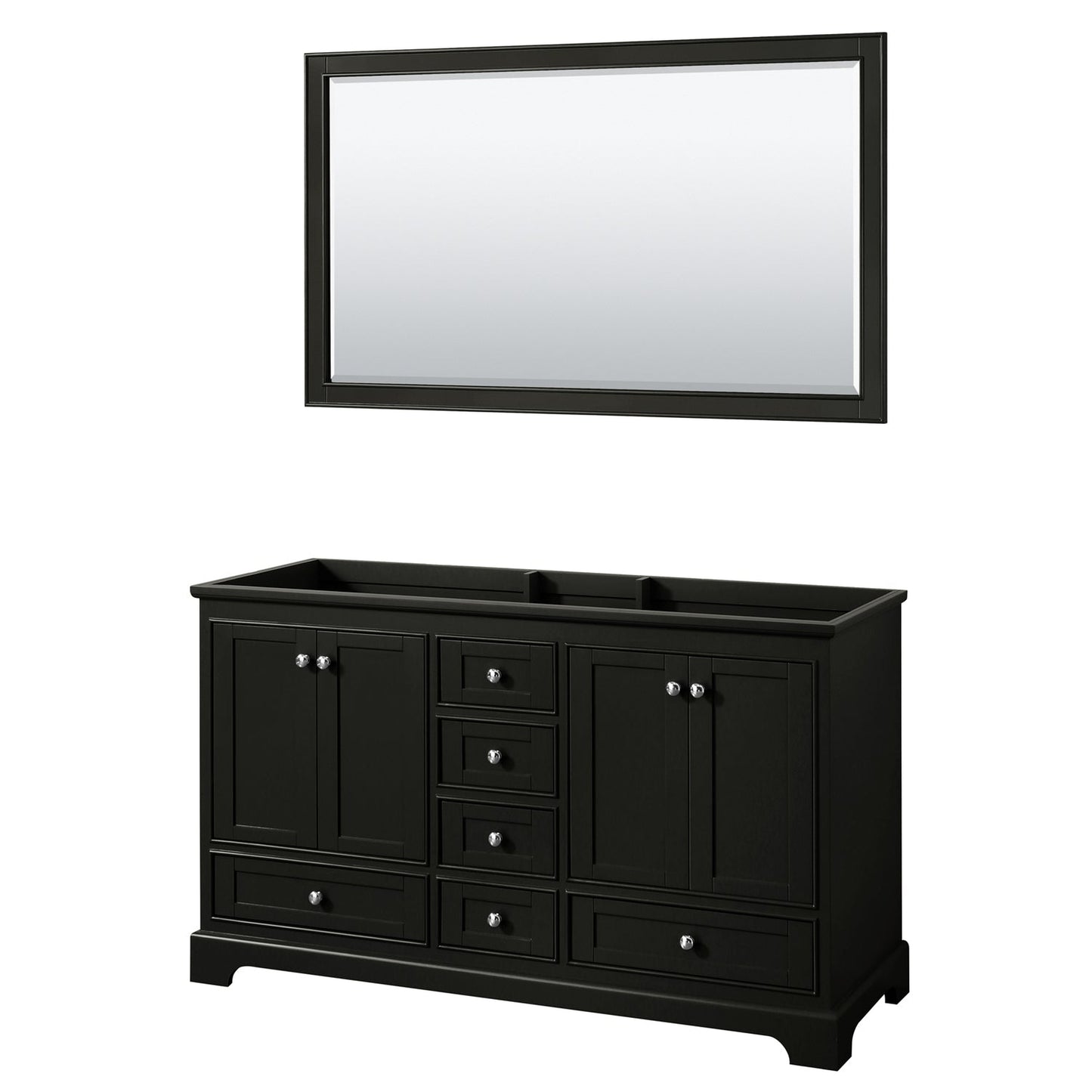 Wyndham Collection Deborah 60" Double Bathroom Vanity in Dark Espresso, No Countertop, No Sinks, and 58" Mirror