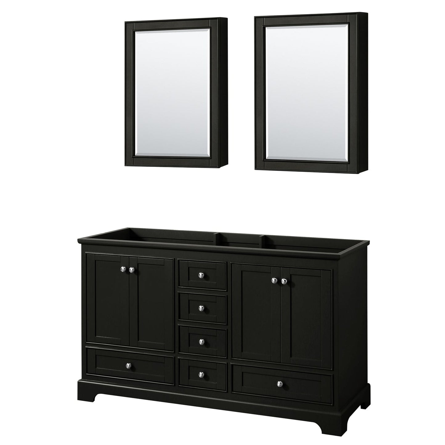 Wyndham Collection Deborah 60" Double Bathroom Vanity in Dark Espresso, No Countertop, No Sinks, and Medicine Cabinet