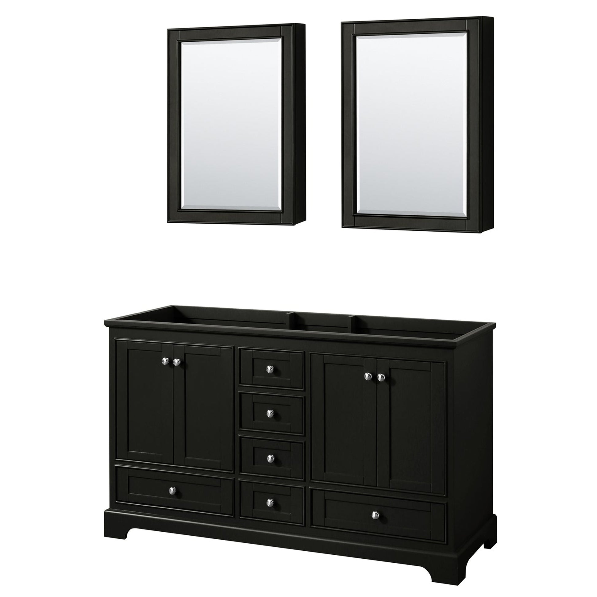 Wyndham Collection Deborah 60" Double Bathroom Vanity in Dark Espresso, No Countertop, No Sinks, and Medicine Cabinet