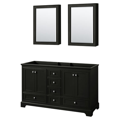 Wyndham Collection Deborah 60" Double Bathroom Vanity in Dark Espresso, No Countertop, No Sinks, and Medicine Cabinet