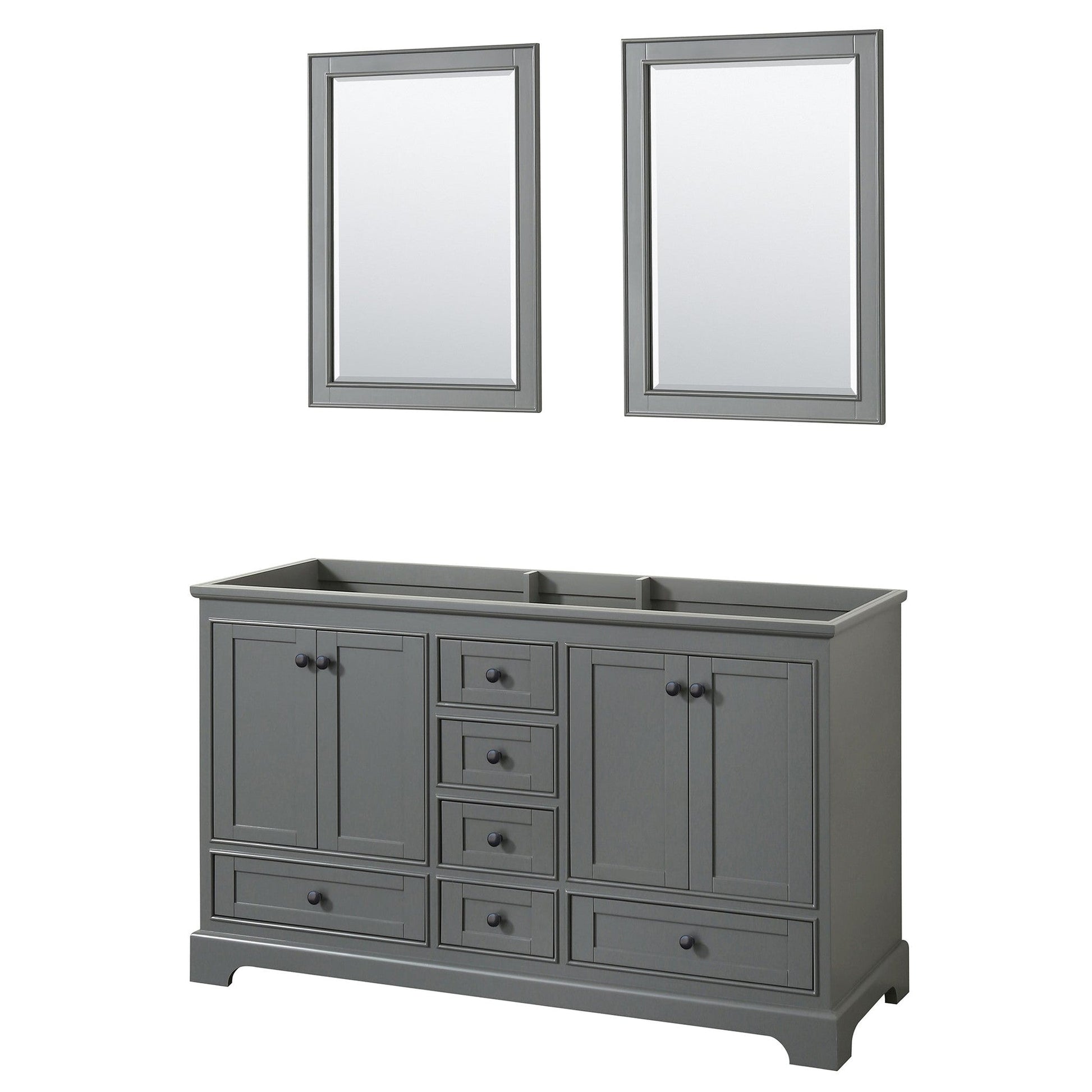 Deborah 60" Double Bathroom Vanity in Dark Gray, No Countertop, No Sinks, Matte Black Trim, 24" Mirrors
