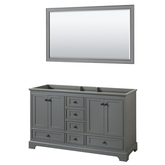 Deborah 60" Double Bathroom Vanity in Dark Gray, No Countertop, No Sinks, Matte Black Trim, 58" Mirror