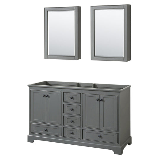 Deborah 60" Double Bathroom Vanity in Dark Gray, No Countertop, No Sinks, Matte Black Trim, Medicine Cabinets
