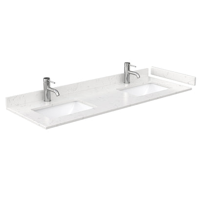 Wyndham Collection Deborah 60" Double Bathroom Vanity in White, Light-Vein Carrara Cultured Marble Countertop, Undermount Square Sinks, 24" Mirror