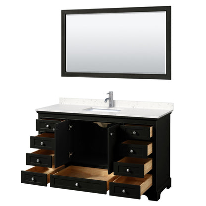 Wyndham Collection Deborah 60" Single Bathroom Vanity in Dark Espresso, Light-Vein Carrara Cultured Marble Countertop, Undermount Square Sink, 58" Mirror