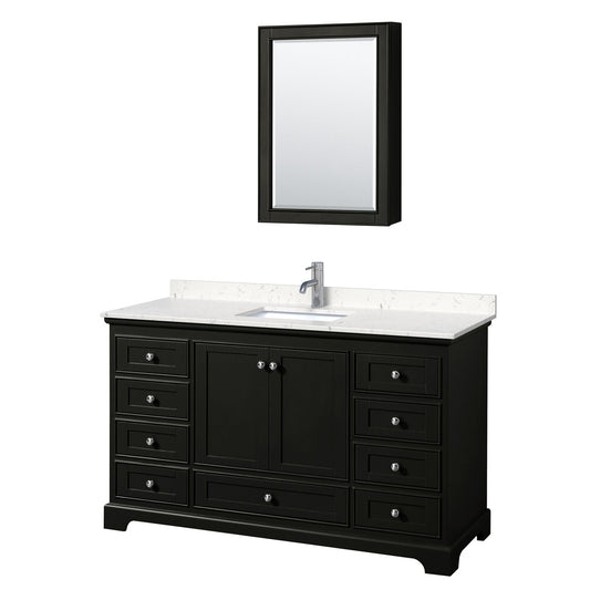 Wyndham Collection Deborah 60" Single Bathroom Vanity in Dark Espresso, Light-Vein Carrara Cultured Marble Countertop, Undermount Square Sink, Medicine Cabinet