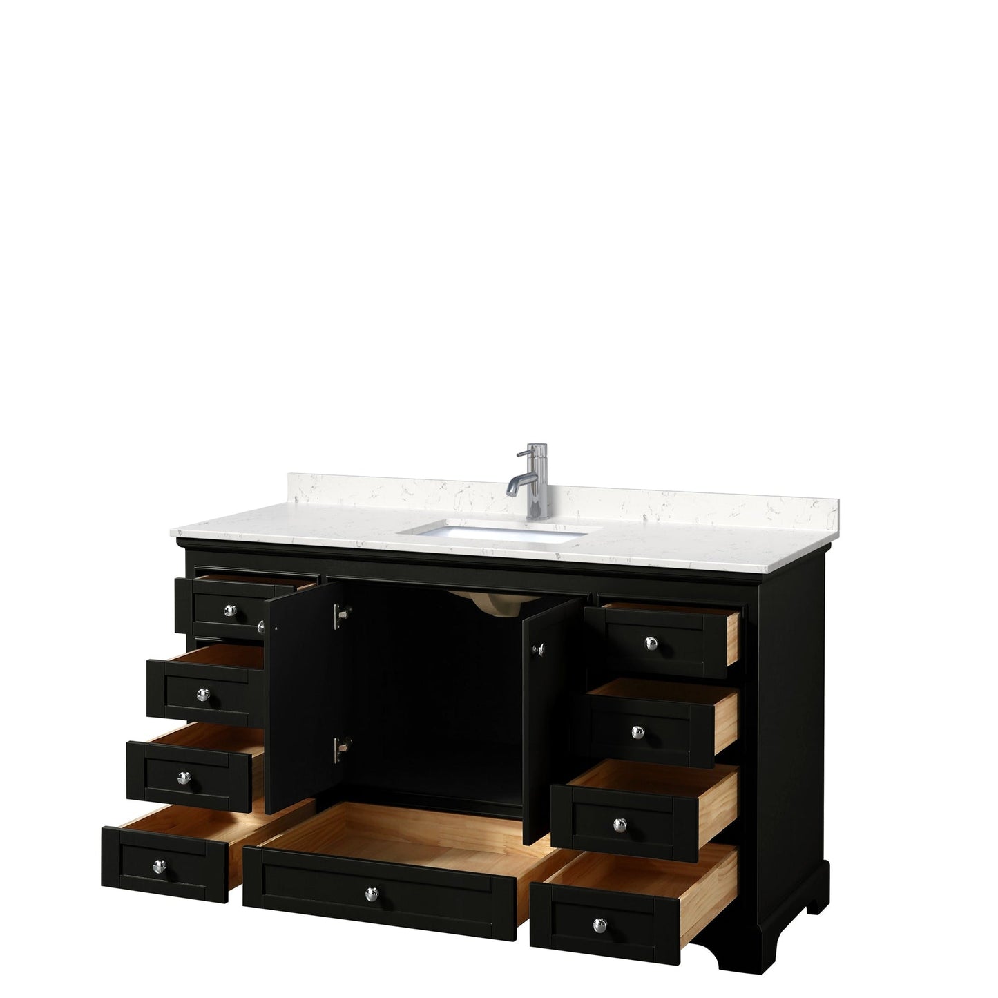 Wyndham Collection Deborah 60" Single Bathroom Vanity in Dark Espresso, Light-Vein Carrara Cultured Marble Countertop, Undermount Square Sink, No Mirror