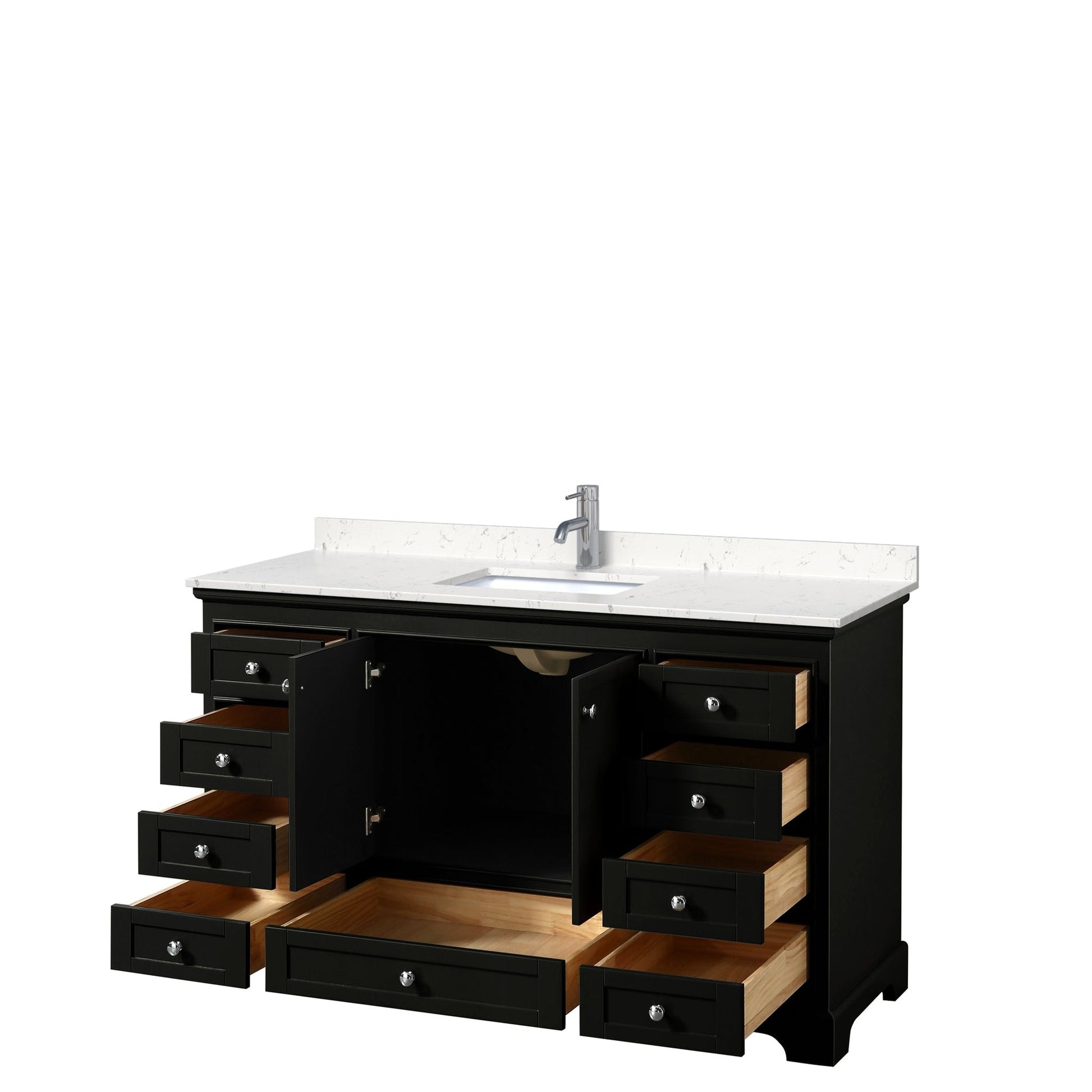 Wyndham Collection Deborah 60" Single Bathroom Vanity in Dark Espresso, Light-Vein Carrara Cultured Marble Countertop, Undermount Square Sink, No Mirror
