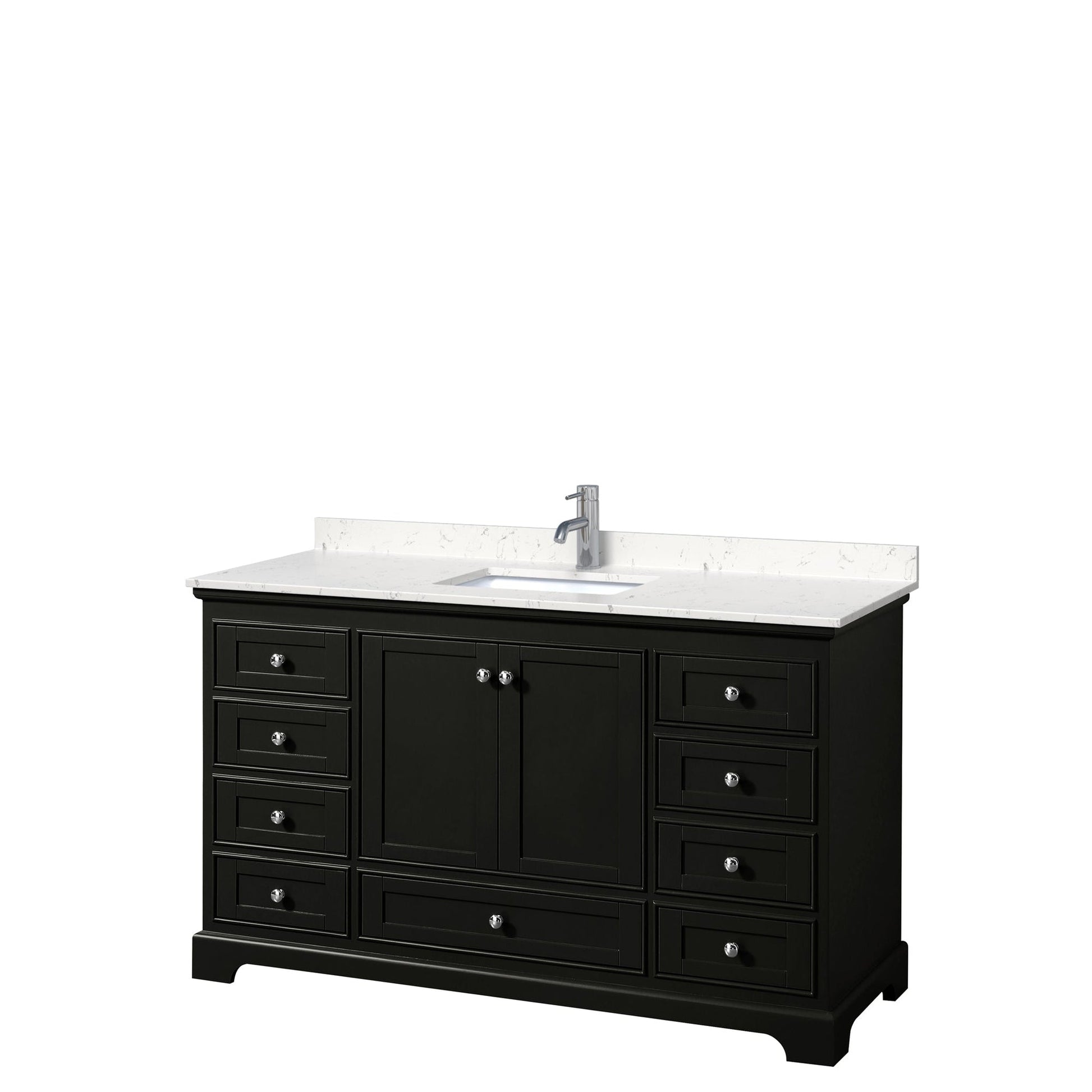 Wyndham Collection Deborah 60" Single Bathroom Vanity in Dark Espresso, Light-Vein Carrara Cultured Marble Countertop, Undermount Square Sink, No Mirror
