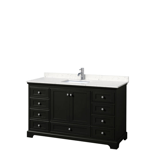 Wyndham Collection Deborah 60" Single Bathroom Vanity in Dark Espresso, Light-Vein Carrara Cultured Marble Countertop, Undermount Square Sink, No Mirror