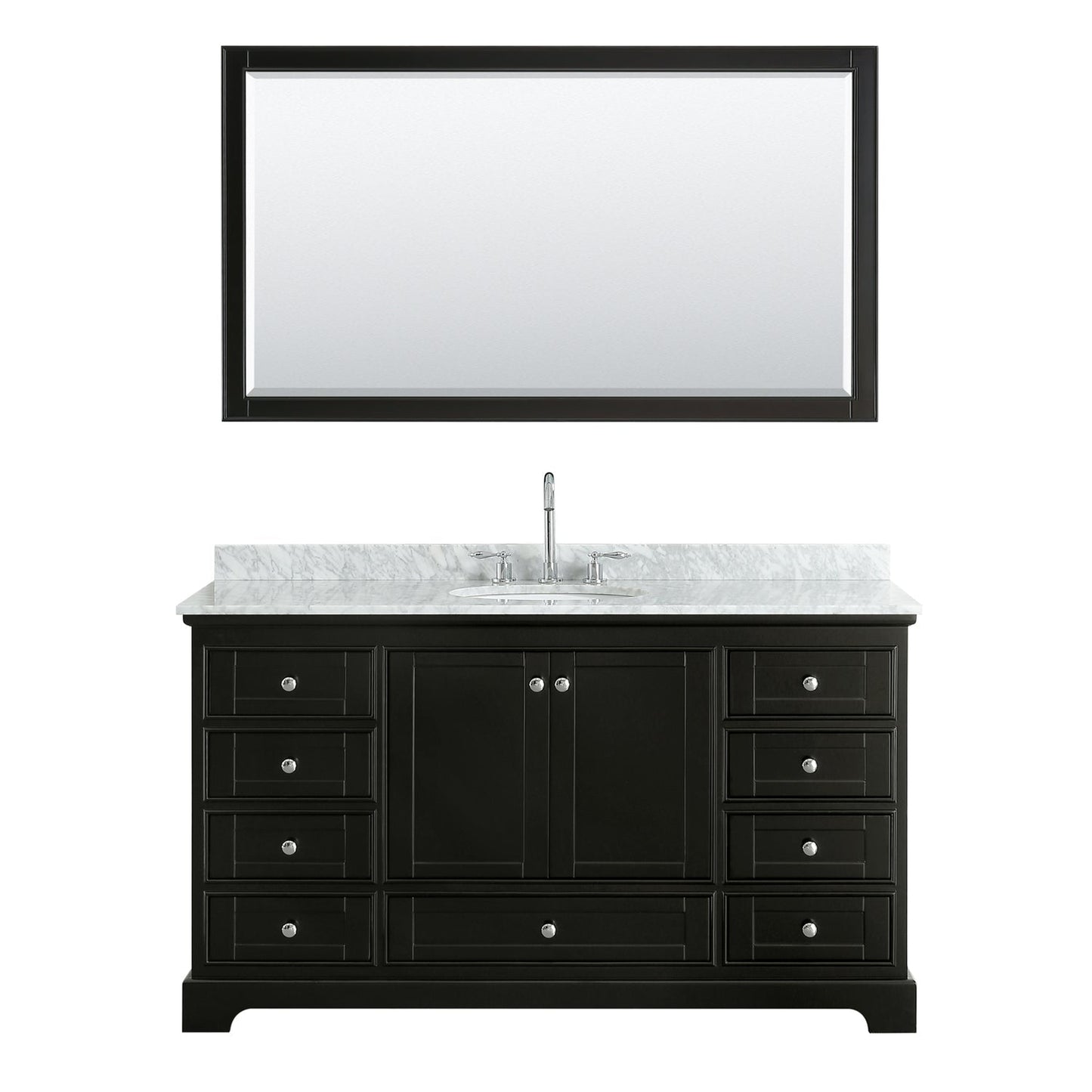 Wyndham Collection Deborah 60" Single Bathroom Vanity in Dark Espresso, White Carrara Marble Countertop, Undermount Oval Sink, and 58" Mirror