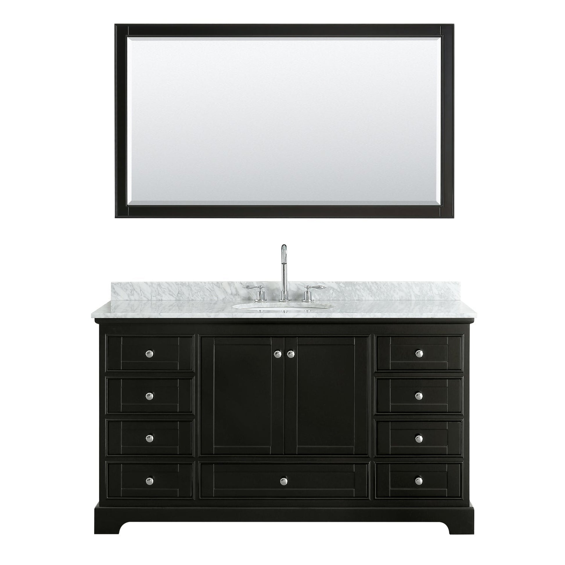 Wyndham Collection Deborah 60" Single Bathroom Vanity in Dark Espresso, White Carrara Marble Countertop, Undermount Oval Sink, and 58" Mirror
