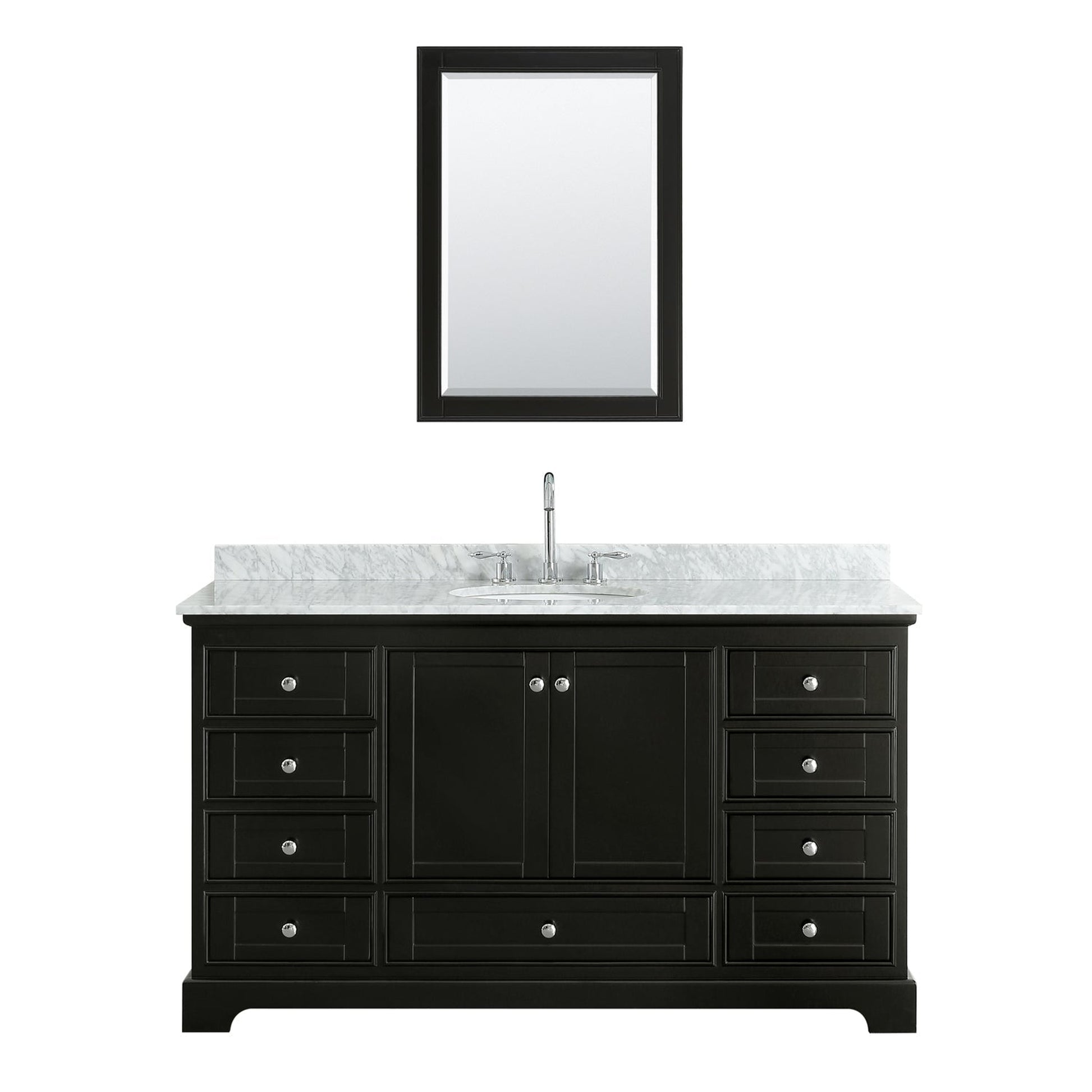 Wyndham Collection Deborah 60" Single Bathroom Vanity in Dark Espresso, White Carrara Marble Countertop, Undermount Oval Sink, and Medicine Cabinet