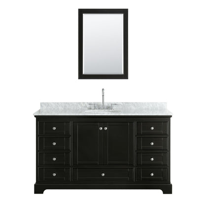 Wyndham Collection Deborah 60" Single Bathroom Vanity in Dark Espresso, White Carrara Marble Countertop, Undermount Oval Sink, and Medicine Cabinet