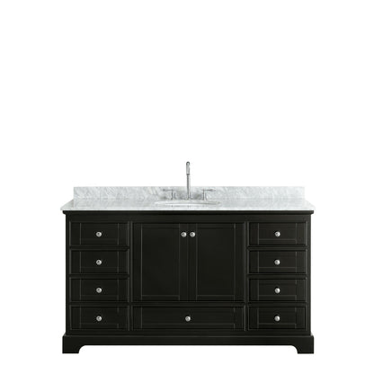Wyndham Collection Deborah 60" Single Bathroom Vanity in Dark Espresso, White Carrara Marble Countertop, Undermount Oval Sink, and No Mirror