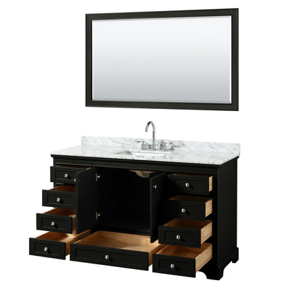 Wyndham Collection Deborah 60" Single Bathroom Vanity in Dark Espresso, White Carrara Marble Countertop, Undermount Square Sink, and 58" Mirror
