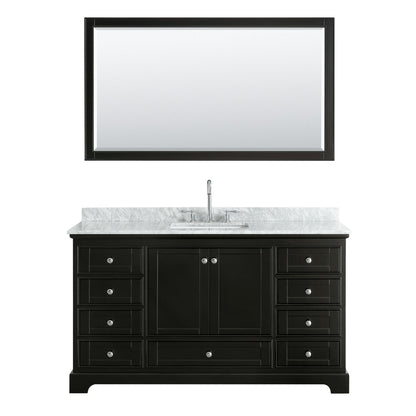 Wyndham Collection Deborah 60" Single Bathroom Vanity in Dark Espresso, White Carrara Marble Countertop, Undermount Square Sink, and 58" Mirror