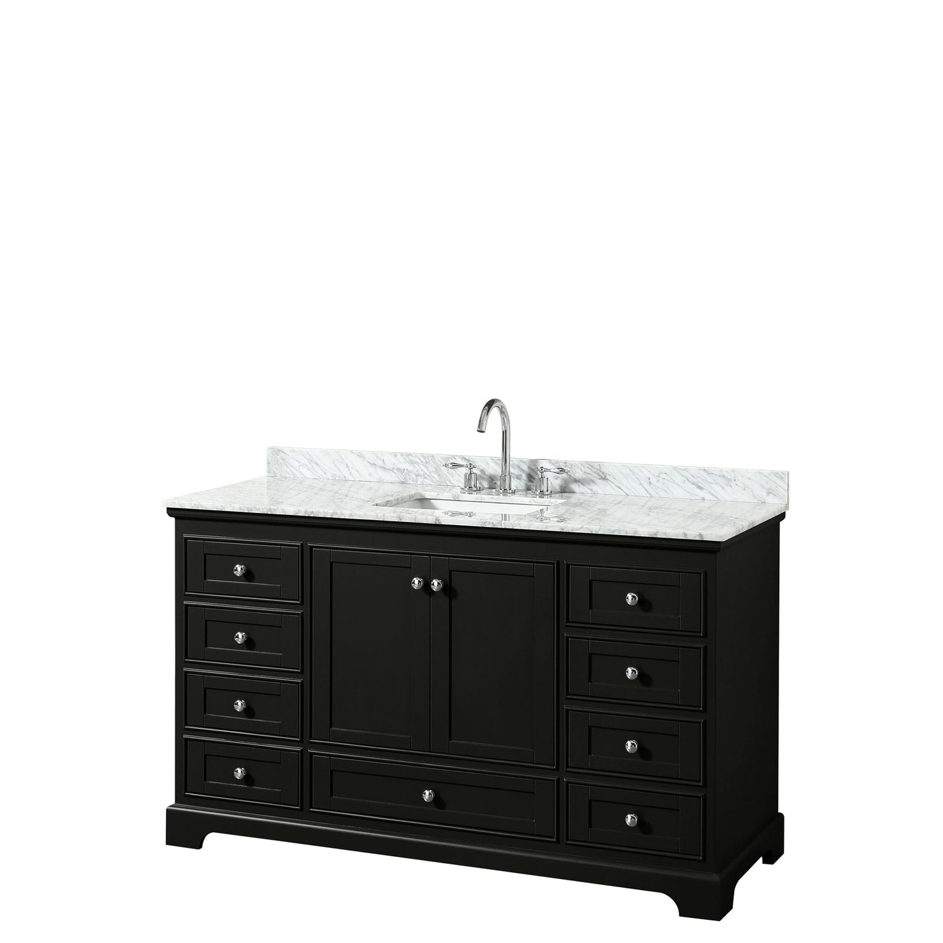 Wyndham Collection Deborah 60" Single Bathroom Vanity in Dark Espresso, White Carrara Marble Countertop, Undermount Square Sink, and No Mirror