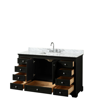 Wyndham Collection Deborah 60" Single Bathroom Vanity in Dark Espresso, White Carrara Marble Countertop, Undermount Square Sink, and No Mirror